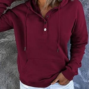 {NWOT} BURGUNDY BUTTON UP HOODIE W/KANGAROO POCKET